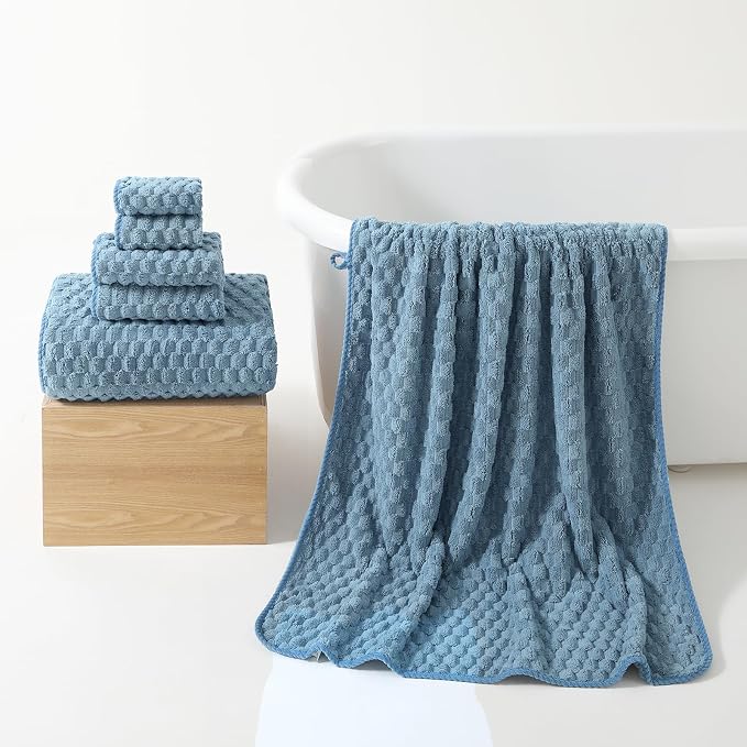 REDKISS Blue Microfiber Towels Set of 6-35x70 Inches Oversized Bath Sheets - Image 8