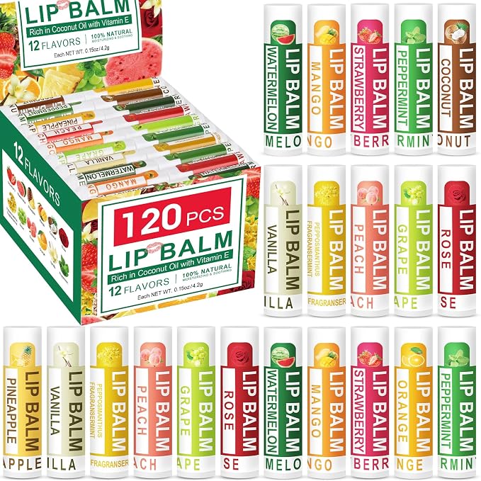 DMSKY 120 Pack Lip Balm, Natural Lip Balm Bulk by DMSKY