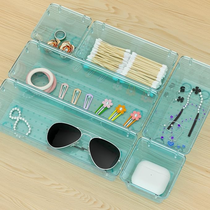 WOWBOX 6 Pack Clear Drawer Organizer Set, Acrylic Drawer Storage Trays - Image 7
