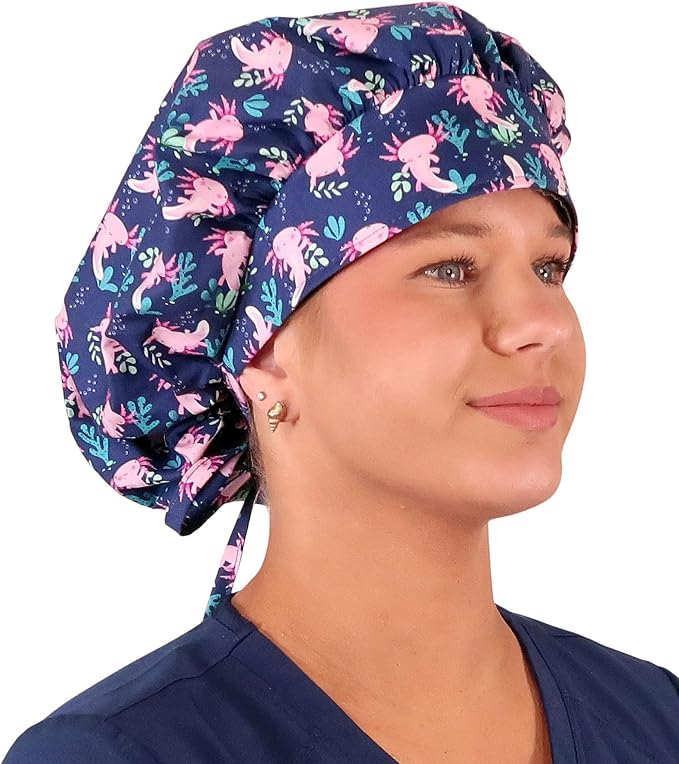 Sparkling EARTH Banded Bouffant Surgical Scrub Ponytail Working Caps and - Image 3