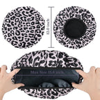 Pink Leopard Print Satin Shower Cap, Three-Layer Terry Cloth Lined, - Image 2