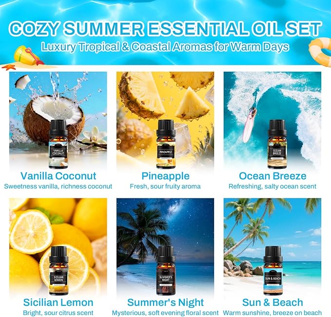 Summer Essential Oils for Diffusers for Home, 6X10ml Fragrance Oils Set - Image 2