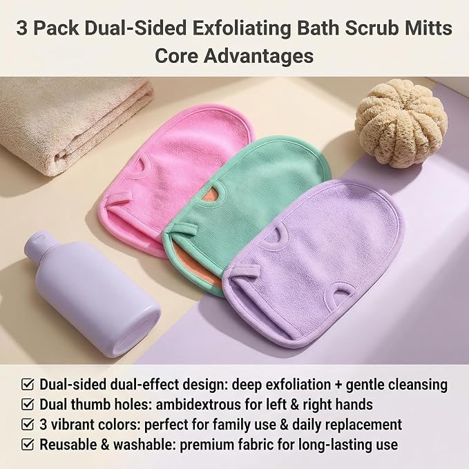 Erioctry 3PCS Reusable Bathing Shower Mittens Soft Back Rubbing Gloves - Image 7