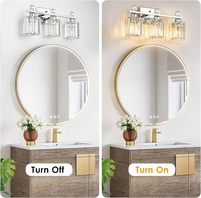 Crystal Bathroom Lighting Fixtures Over Mirror, 3 Light Chrome Brushed Nickel - Image 4