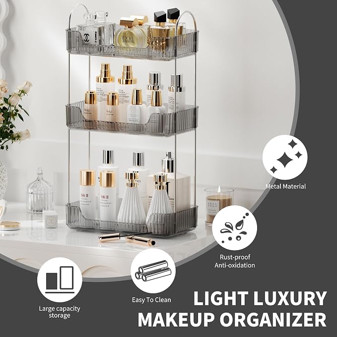 Akinbas 3 Tier Bathroom Organizer Countertop Makeup Perfume Tray Skincare - Image 3