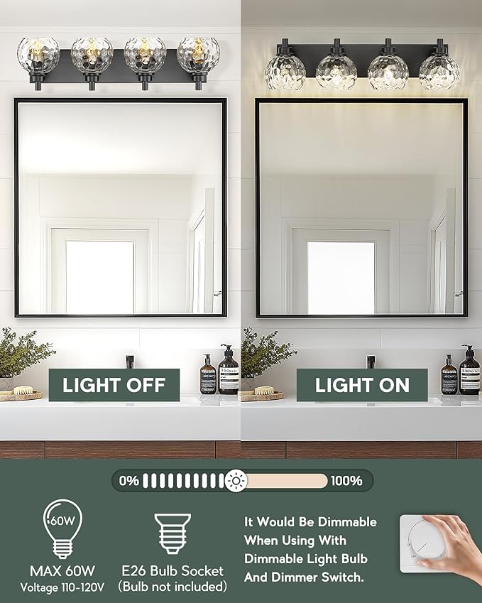 Bathroom Light Fixtures Over Mirror, 4-Light Modern Sconces Wall Lighting - Image 5