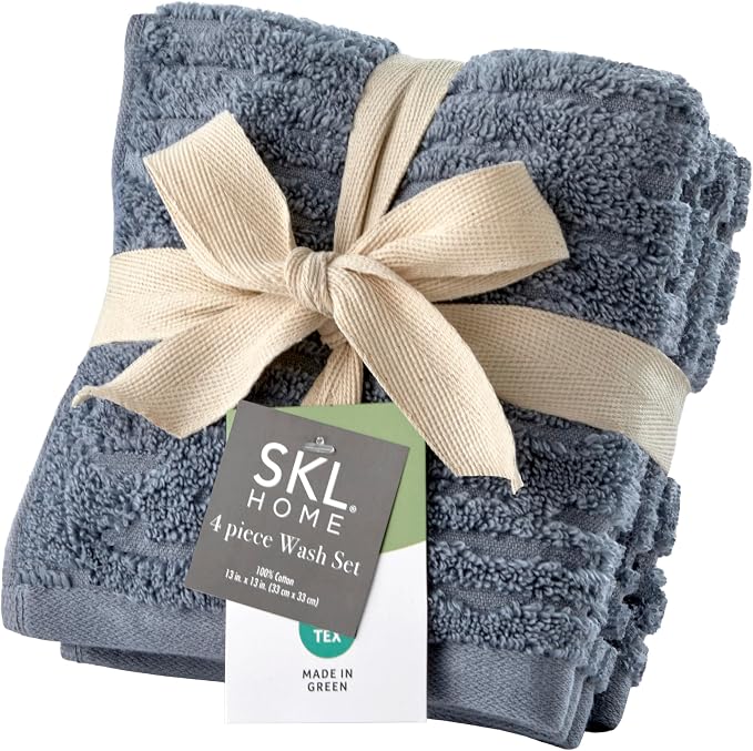 SKL Home CloudSoft Cotton Luxury 4-Piece Washcloth Set, Smoke Blue by SKLHomebySaturdayKnightLtd