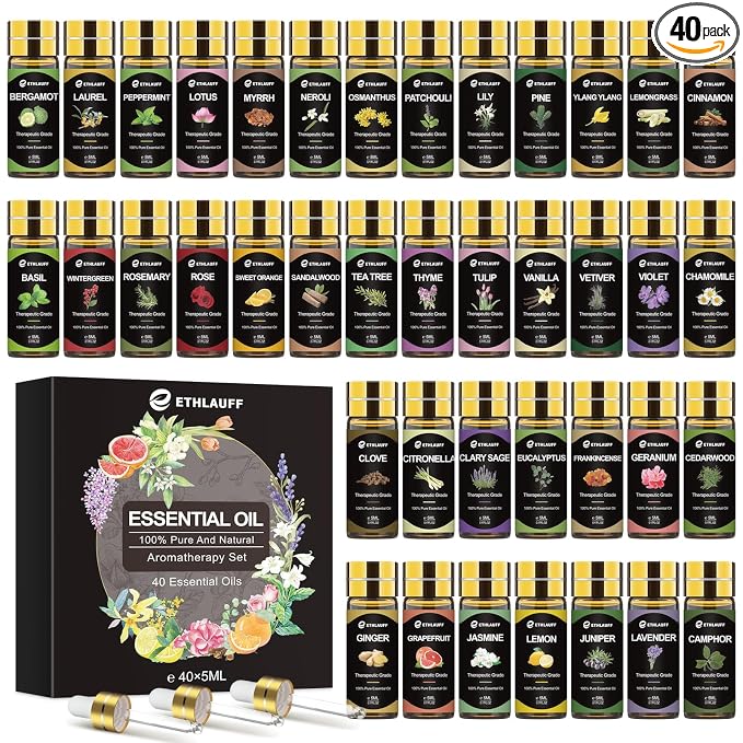 Essential Oils Set 40 Pcs, Humidifier, Candle Bath Bombs Making, 40 * 5ML by Ethlauff