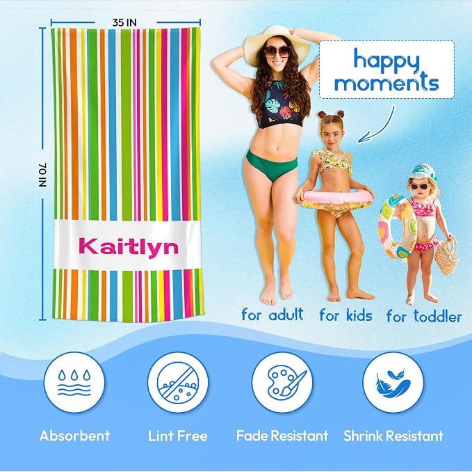 JML Custom Beach Towel with Name, Personalized Microfiber Beach Towel with Name - Image 3