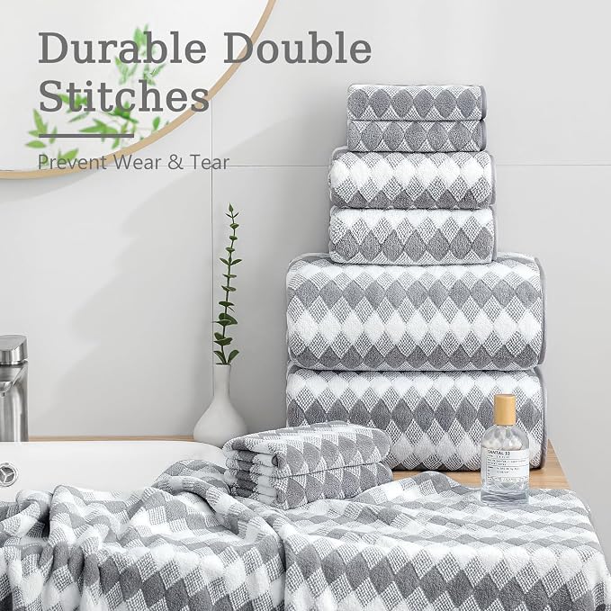 8 Piece Bathroom Towel Set Gray |2 Oversized Large Bath Towels Sheet, 2 Hand - Image 6