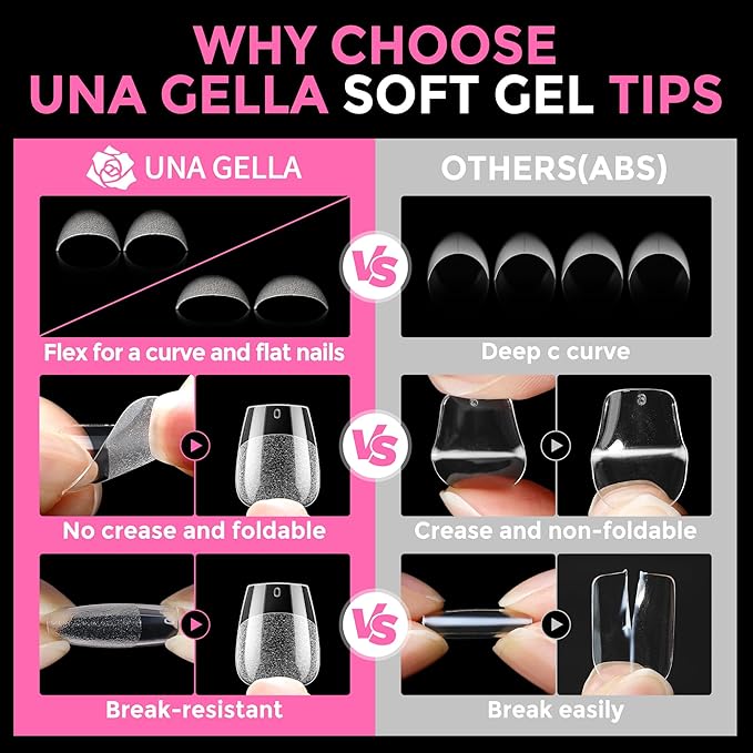 UNA GELLA Extra Short Coffin Nail Tips: XS 216pcs Pre-shape Press on Nails - Image 6