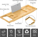 Foldable Bathtub Caddy Tray for Tub, Bamboo Expandable Bath Table Trays - Image 5