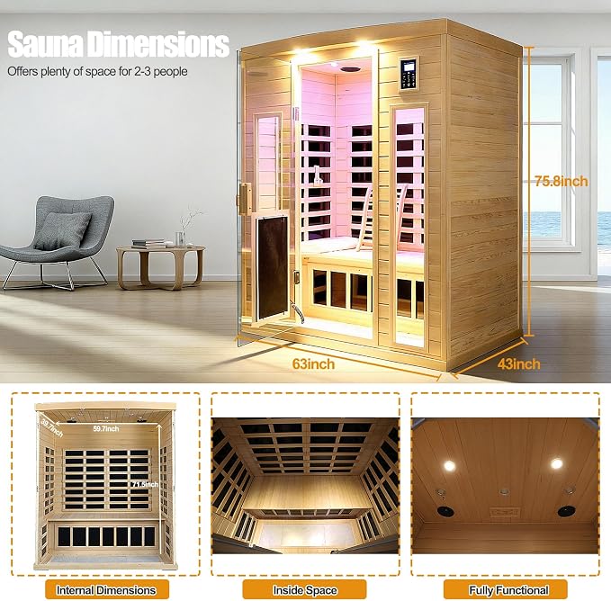 3 Person Infrared Sauna 0-5mG Ultra Low EMF Far Infrared Sauna - Image 5