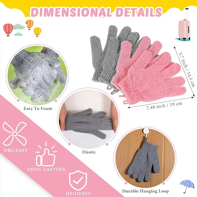 4 Pack Exfoliating Washcloth Back Scrubber Set, 2 Exfoliating Body Scrubber - Image 3