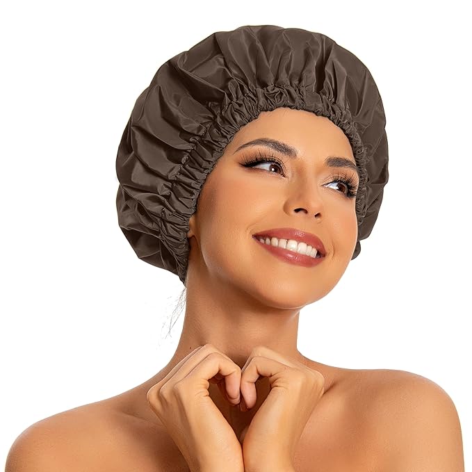 Reusable Shower Cap for Women, Large Waterproof Shower Bonnet by Edoneery