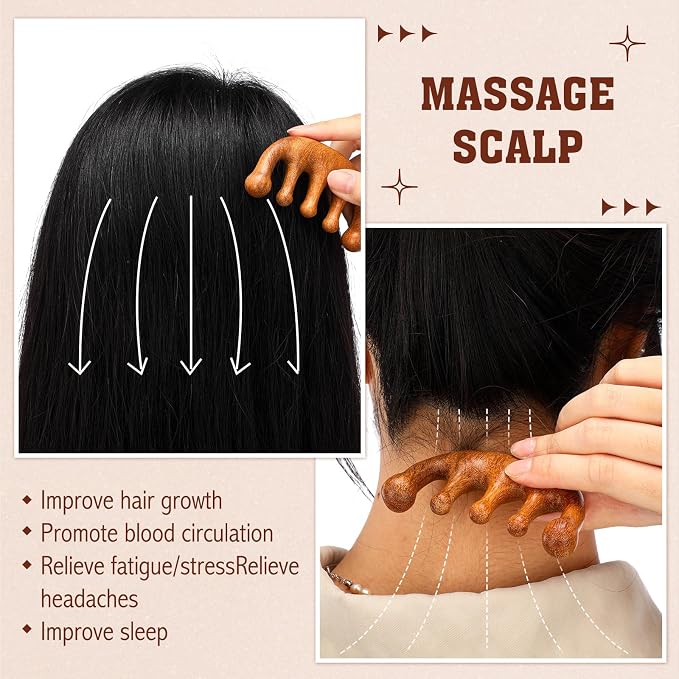 LemonRoad 12 Pack Wooden Scalp Massager Natural Sandalwood Wide Tooth Combs - Image 7