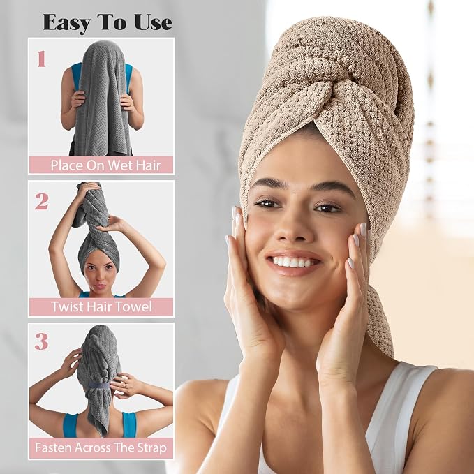 MABAO 2 Pack Microfiber Hair Towel Wrap - Image 6