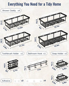 8 Pack Adhesive Rustproof Shower Shelves - Image 8