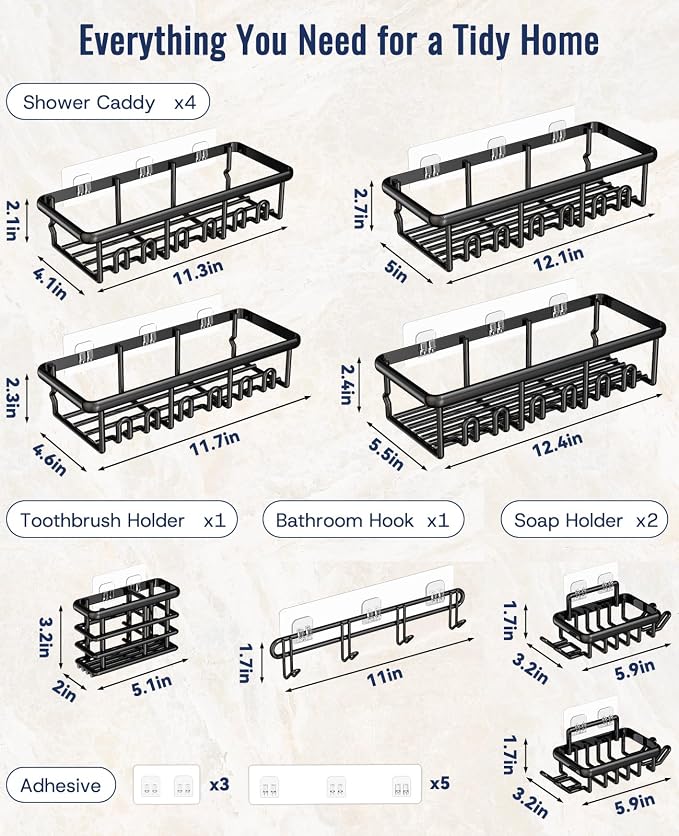 8 Pack Adhesive Rustproof Shower Shelves - Image 8