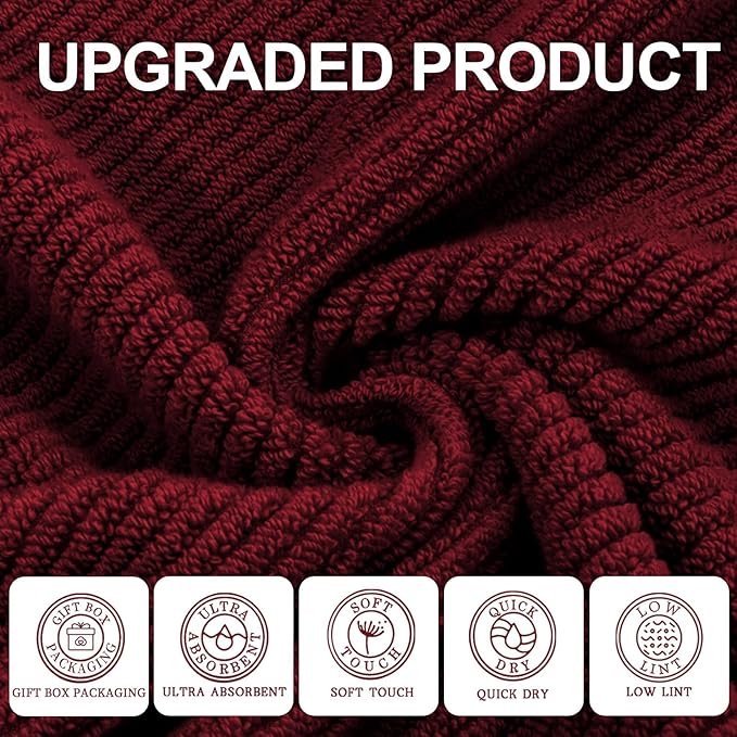 VOOVA & MOVAS Red Bath Towels, 4 Pack Large 30" x 56" - Image 2