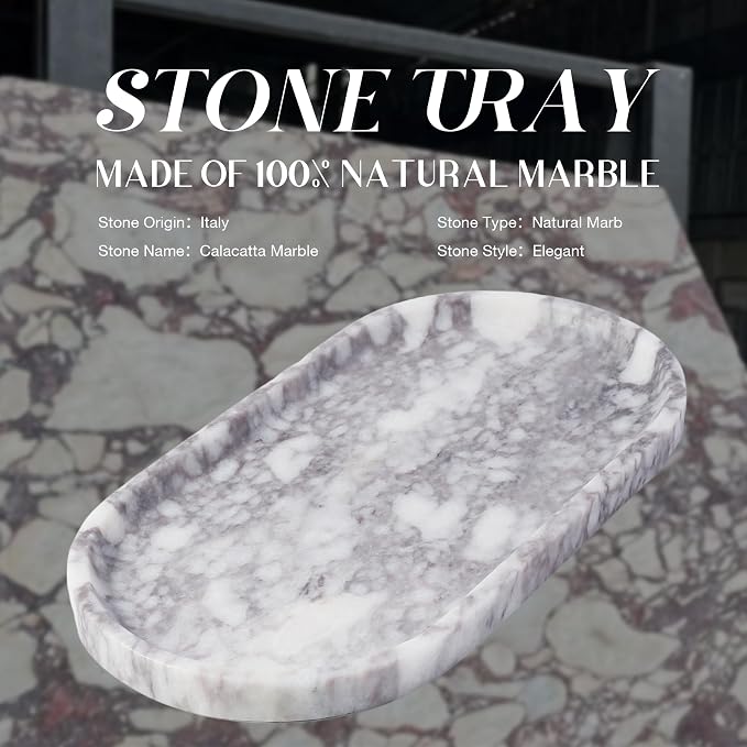 Koville Real Luxurious Natural Marble Vanity Tray, Stone Perfume Trays Jewelry - Image 2