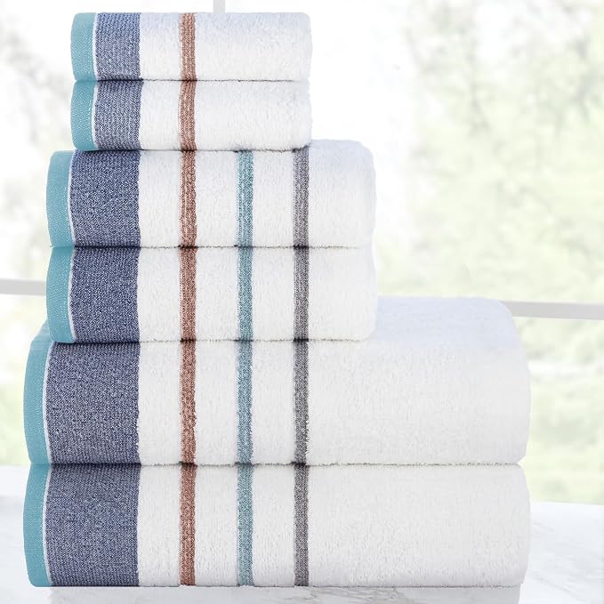 CASA COPENHAGEN White Bay 6Pcs 100% Egyptian Cotton Large Designer Towels Gift - Image 2