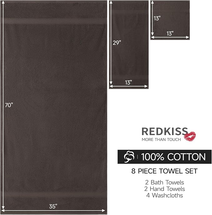 REDKISS Towels 8 Piece Luxury Bath Towel Set, 2 Bath Sheets, 2 Hand Towels - Image 3