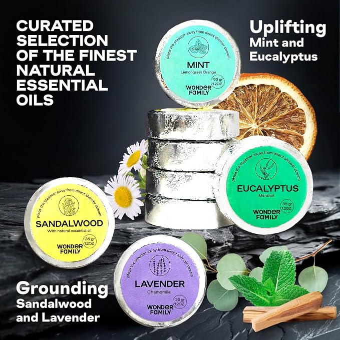 Aromatherapy Shower Steamers Gift Set – Mint, Eucalyptus, Sandalwood, Lavender - Image 2