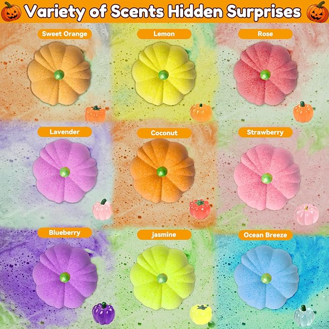 Halloween Bath Bombs for Kids Gifts: 9 Pcs Pumpkin Bath Bomb - Image 3