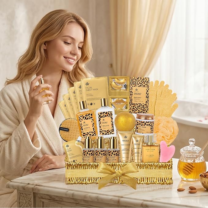 32 Pcs Mother's Day Gift for Mom, Honey & Almond Bath & Body Gift Basket for - Image 3