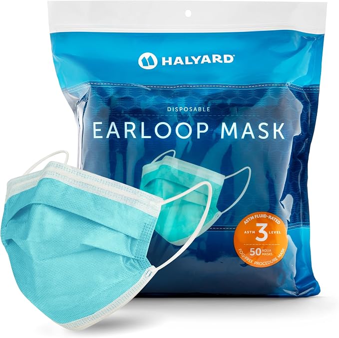 HALYARD FLUIDSHIELD level 3 Disposable Procedure Mask w/SO SOFT Lining/Earloops by HALYARD