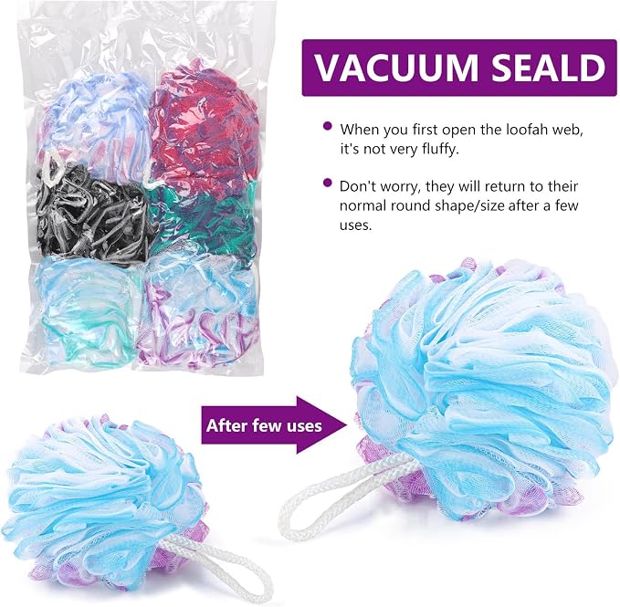 6 Pack Bath Loofah Sponge, 100g/pc XXL Large Mesh Pouf Shower Sponge - Image 6