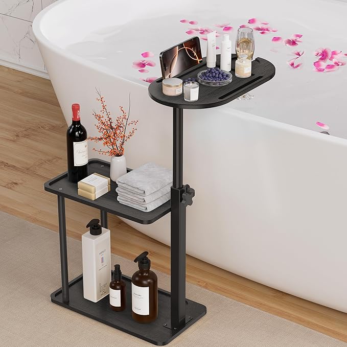 Bathtub Tray Table, Freestanding Bath Side Table Tub Tray Caddy, 3 Layer Bamboo by Sunnacate