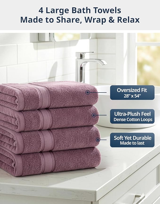 LANE LINEN 100% Cotton Large Bath Towels Set of 4 - Image 3