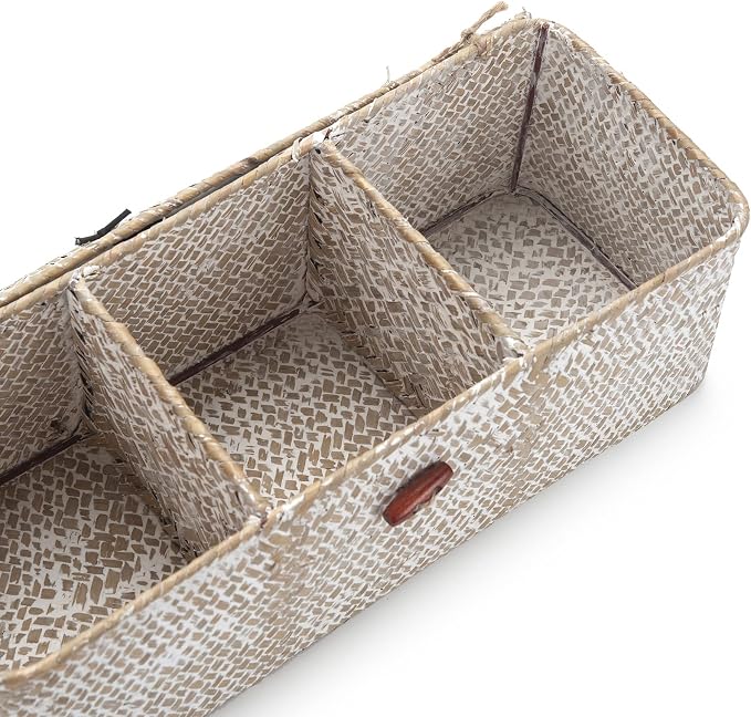 Seagrass Storage Basket with Lid Rectangular Small Woven Shelf Baskets with - Image 5