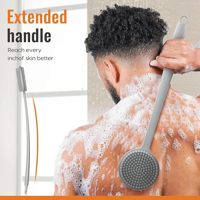 Silicone Back Scrubber for Shower, 17in Lengthen Long Handle Body Brush - Image 4