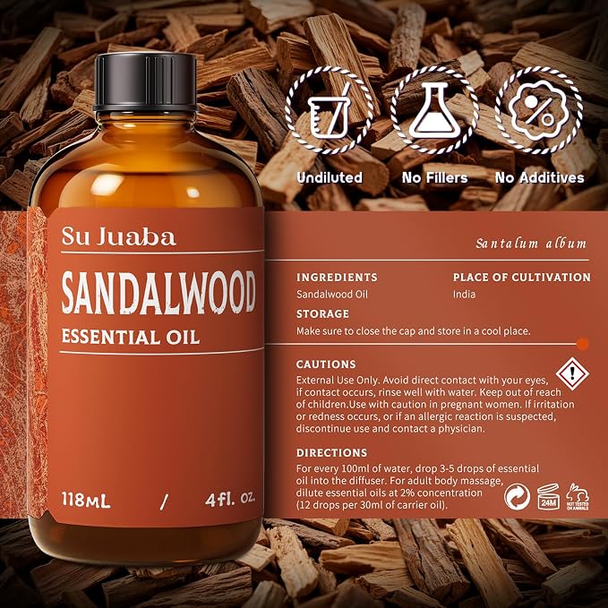 SU JUABA Sandalwood Oil 4 Fl Oz, 100% Natural Aromatherapy Oil - Image 6