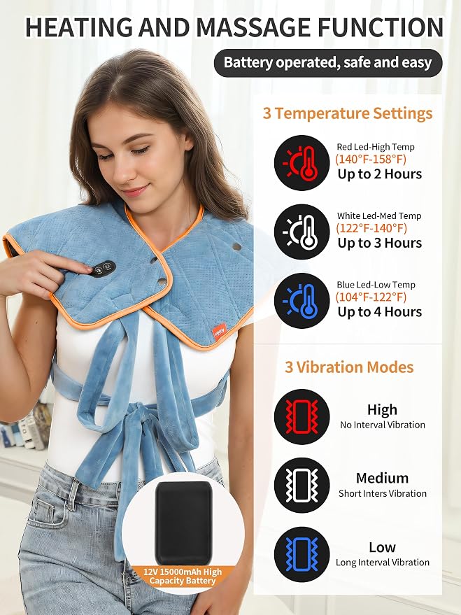 Vofuoti Heating Pad for Neck and Shoulders, 12V Portable Cordless Heating Pads - Image 4