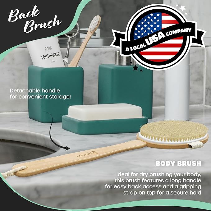 Nevlers Natural Boar Bristle Dry Brushing Set | 4-Piece Body Brush Kit - Image 3
