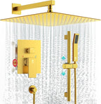 SR SUN RISE 12 Inch Brushed Gold Shower Faucet Set, Wall-Mount Adjustable by SRSUNRISE
