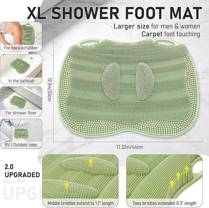 XL Shower Foot Scrubber Mat, Silicone Feet Massage Cleaner Dead Skin Toes Clean - Image 2