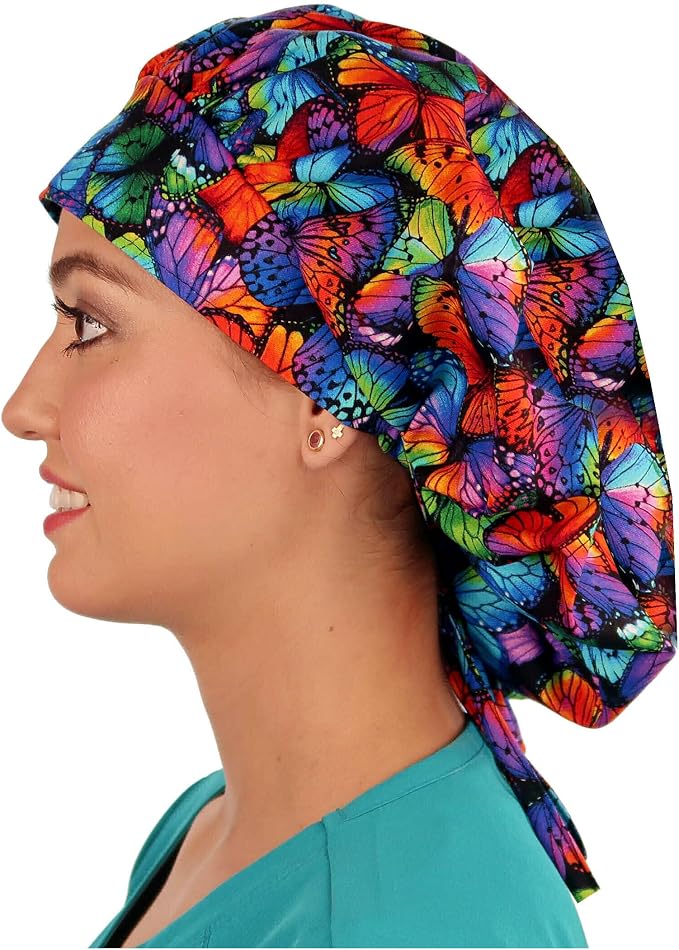 Sparkling EARTH Banded Bouffant Surgical Scrub Ponytail Working Caps and - Image 4