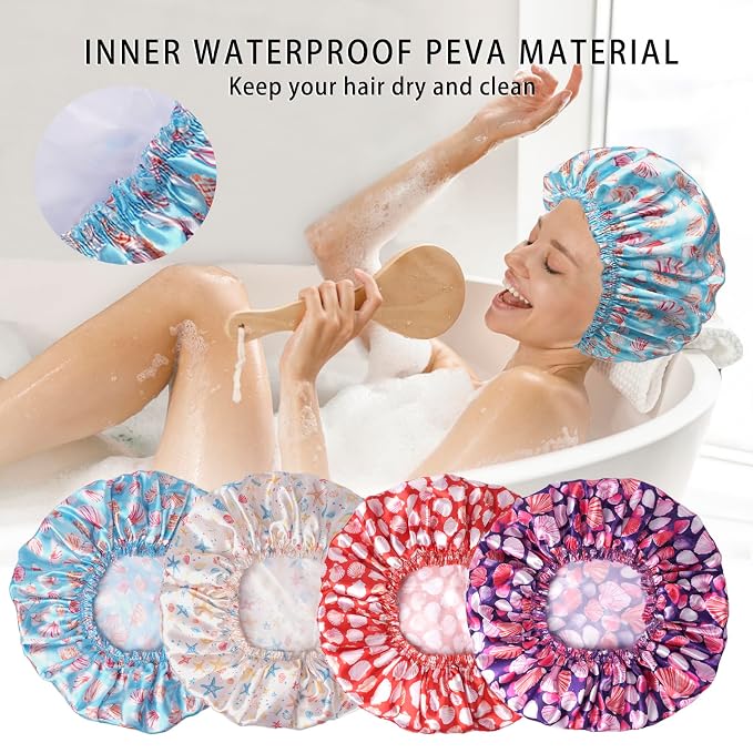 Shower Caps for Women, Double Layers Shower Cap Reusable Waterproof, Bathing - Image 8