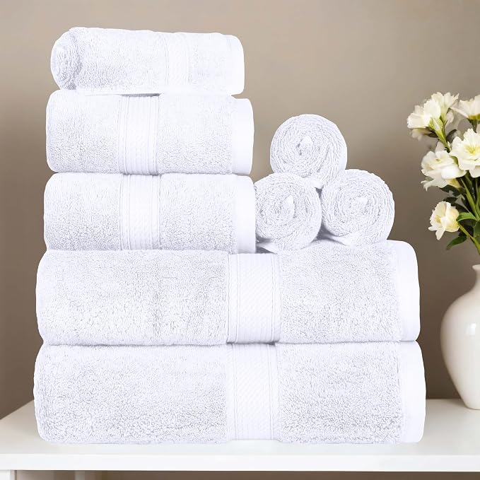 SUPERIOR Egyptian Cotton Pile 8 Piece Towel Set, Includes 2 Bath, 2 Hand - Image 2