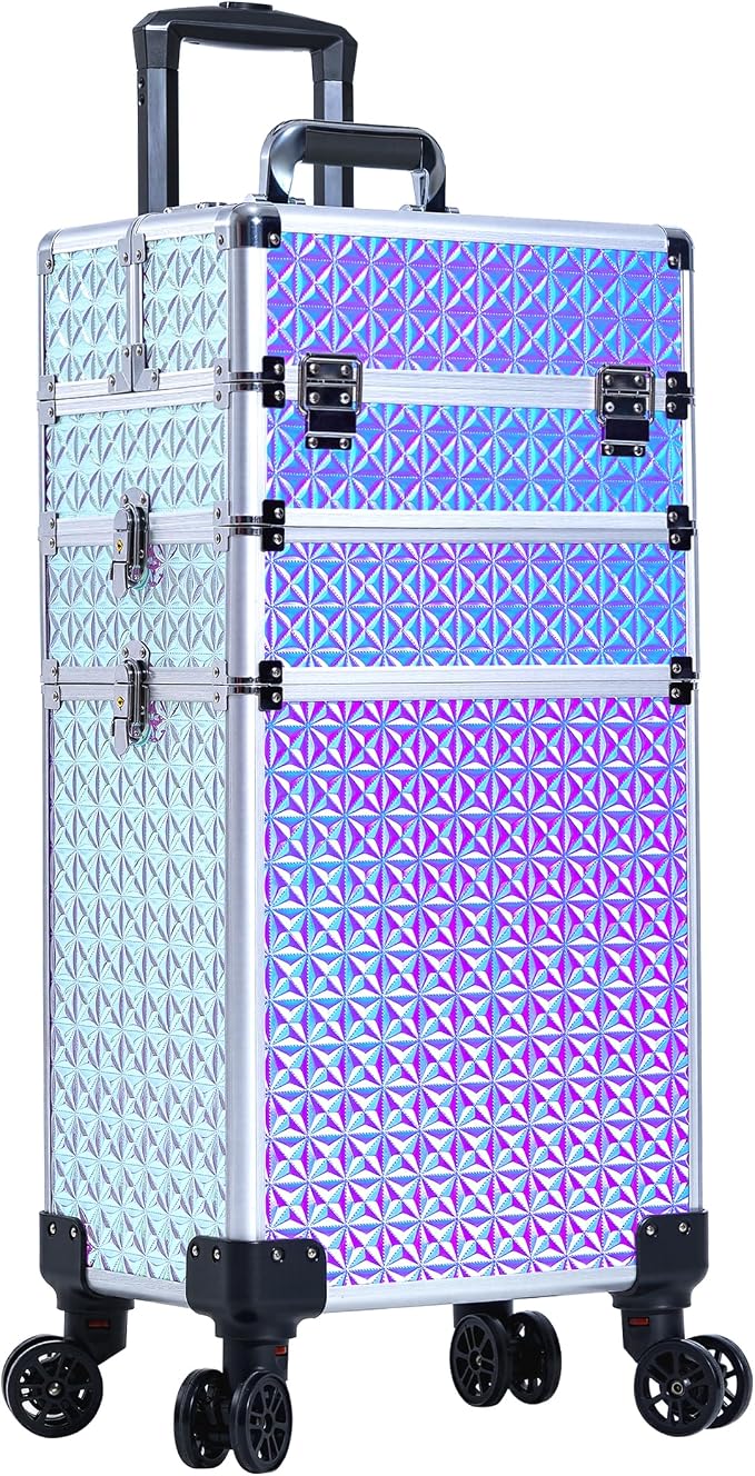 3 in 1 Rolling Makeup Train Case Professional Large Cosmetic Trolley - Image 7