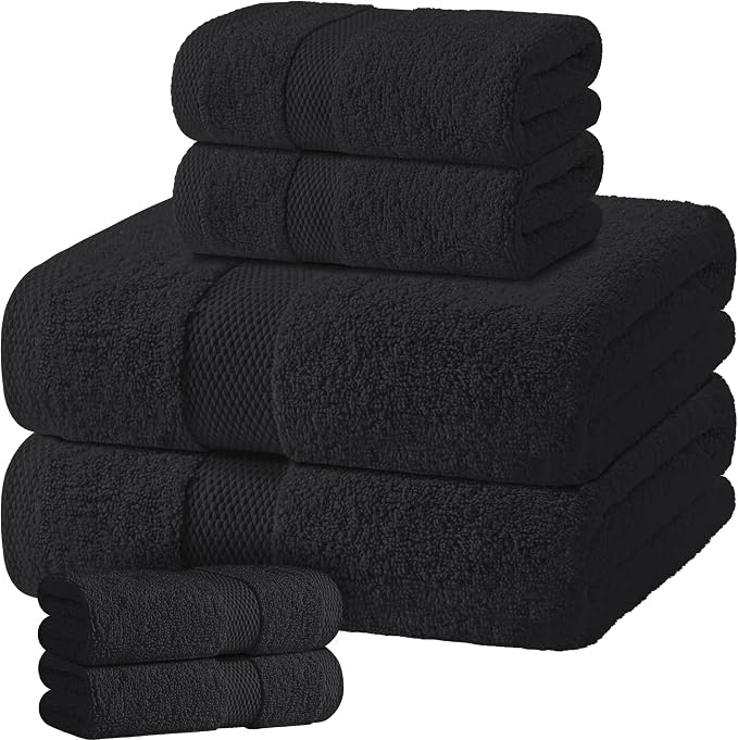 Black Bath Towel Set of 6 by WhiteClassic