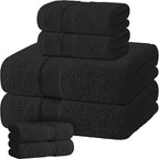Black Bath Towel Set of 6 by WhiteClassic