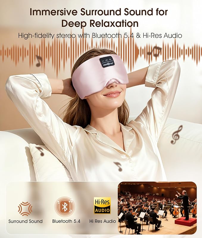 MUSICOZY 3D Silk Bluetooth Sleep Mask Headphones, Mulberry Silk Eye Mask - Image 4