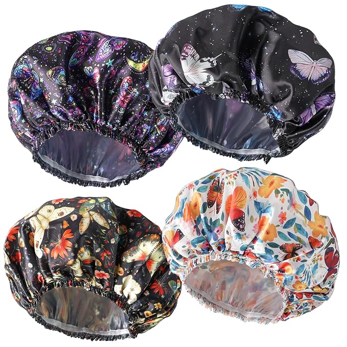 Shower Cap for Women, Double Layers Shower Caps Reusable Waterproof, Bathing by CHFONGDIRECT