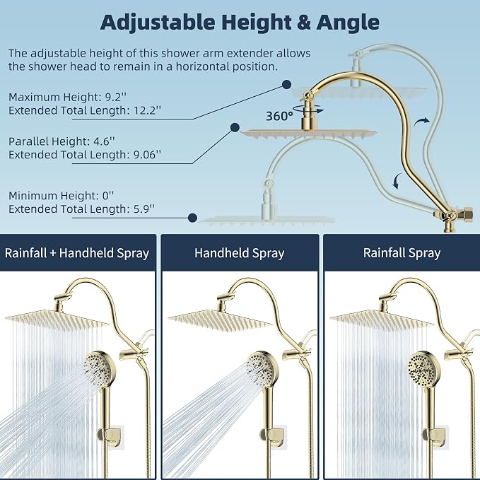 Hibbent All Metal CUPC Certified Shower Head, Handheld Showerhead Combo - Image 6